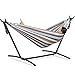 PNAEUT Double Hammocks with Stand for Outside, Portable Space Saving Heavy-Duty Steel Frame for Indoor Outdoor Patio Yard, Easy Assembly, 2 Person 450 lbs Capacity (Coffee)