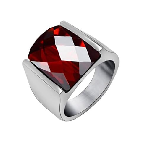 Anillo de Acero Inoxidable con Ágata de Corte de Diamante Rojo PAURO Cover