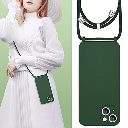 UEEBAI Capa de telefone com cordão transversal para iPhone 15 6,1 polegadas, capa de telefone de sil
