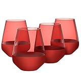 RAKLE Stemless Wine Glasses – Red Wine Glasses Set of 4 – 14.3oz Colorful Wine Glasses – Lead-Free Premium Glass – Stemless Drinking Glasses for Cocktails, Wine, Bar Drinks