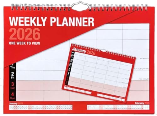 PaulStore 2026 Week to View Wall Calendar 5-Column Family Planner & Organizer Hanging Spiral Daily Appointment Diary for Home Office and School Spacious Monthly Layout
