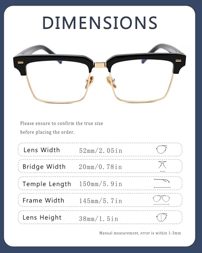 Image of Semi Rimless Rectangle Blue Light Glasses Men Women Black Square Eyewear