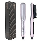 KINGDOMCARES Professional Hair Straightener Ionic Hair Straightening Brush Portable Frizz-Free Ceramic Heating Straightening Irons Brush Anti Scald Static Detangling Hot-Air Electric Hair Brush Pink