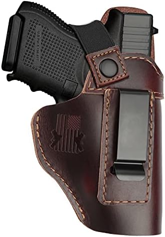 IWB Leather Holster with for Glock 17 19 43/ Taurus G2C G3/ S&W Shield/Security-9/ Springfield XDS Plus Similar Sized Pistol- Inside The Waistband- Right Hand