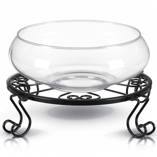 Baderke 9.8'' Lotus Bowl Planter with Base Stand Hydroponic Planter Lotus Bonsai Bowl Glass Bubble Vase Flower Water Lily Narcissus Terrariums Planting for Home Office Indoors Table Centerpiece
