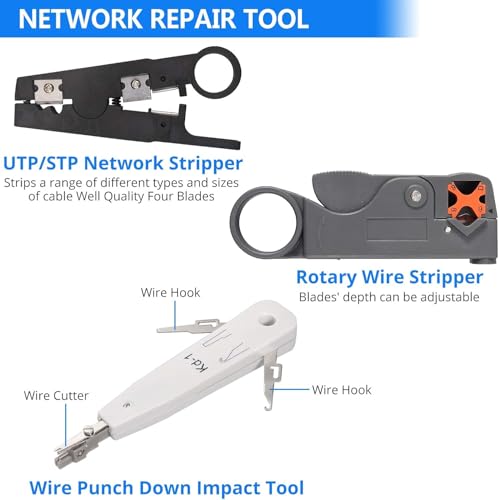 Image of SmartTech RJ45 Crimping Tool Kit with Cable Tester Wire Stripper Punch Down Tool RJ45 Connectors LAN Ethernet Network Tool Set for Cat5 Cat6 Cable Repair Cutter Crimper All in one PassThrough Combo