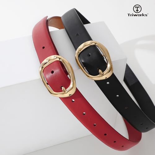 Image of TRIWORKS 2 Pack Leather Belts for Women Fashion Waist Belt with Liquid Shapes Women Belt for Jeans Pants Dresses
