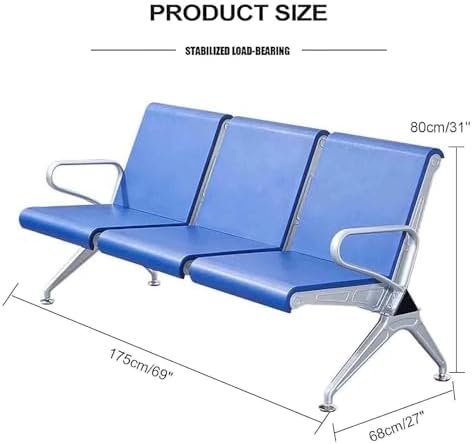 Heavy Duty Waiting Reception Chair Bench, 3-Seat Office Guest Chair with Arms for Airport, Bank, Barber Shop, Black Upholstered Furniture