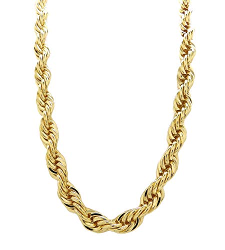 Fashion 21 Hip Hop 80' Unisex Rapper's 8, 10, 12mm Hollow Rope Chain Necklace in Gold, Silver Tone