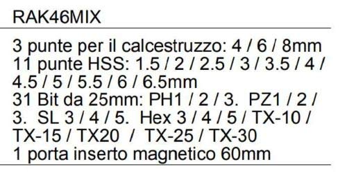 Kit 46 pezzi punte per trapano + inserti giravite