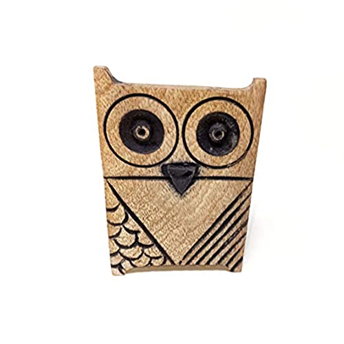 Store Indya Owl Eyeglass Holder Stand and Money Bank - 3.3 x 3.2 x 4.8'' (LxWxH) - Hand Carved Eyeglass Stand for Bedside Table or Office Desk - Unique Eye Glass Holder Stands Made from Mango Wood