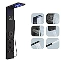Hoimpro Black LED Shower Panel Tower System, 8-Function Shower Panel Light Rainfall Waterfall Shower Rain Massage System with Body Jets 4 IN 1 Handheld Shower Sprayer, Stainless Steel, Wall Mount