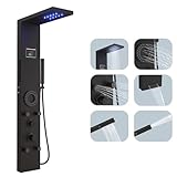 Hoimpro Matte Black LED Shower Panel Tower System,2 In 1Function Shower Panel Light Rainfall Waterfall Shower Rain Massage System with Body Jets Handheld Shower Sprayer, Stainless Steel, Wall Mount