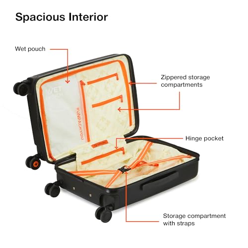 Image of Nasher Miles Zanzibar TSA Lock Hard-Sided Polycarbonate 8 Wheels Double Spinner Cabin Luggage Grey Black 20 inch |55cm Trolley Bag| Suitcase,Small