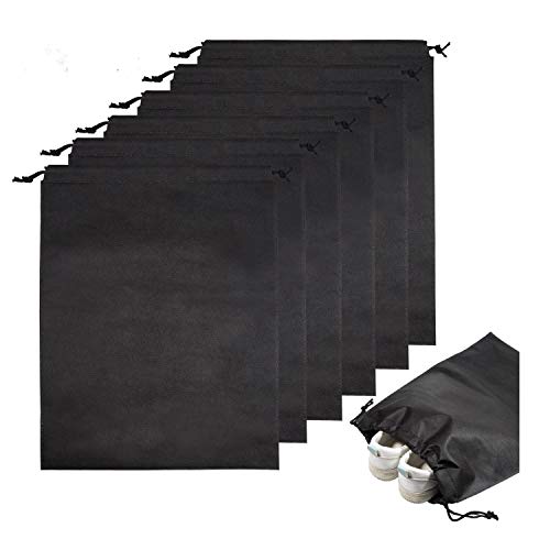 Preisvergleich Produktbild 10 Stück Schuhbeutel,WolinTek Reise Schuhtasche mit Beide Seiten Zugband Wasserabweisend Tragbare Staubdicht Schuhsack für Reisen Zuhause,Schwarz
