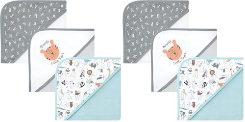 Image of Hudson Baby Unisex Baby Cotton Rich Hooded Towels, Alphabet, One Size (Pack of 2)