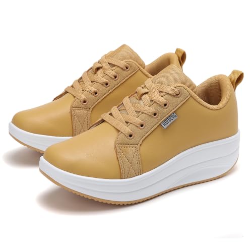 Image of RUIDENG Platform Sneakers for Women Walking All Day | Slip Resistant Work Shoes for Women Comfortable | 2 Inch Thick Wedge Rocker Bottom