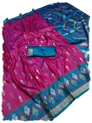 Image of Women's Pochampalli Silk Blend Saree with Unstitched Blouse Piece
