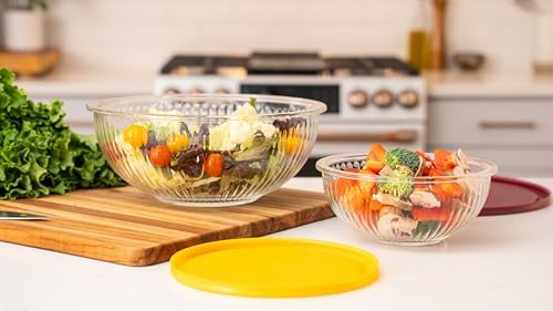 Sculpted 3 Pack Glass Mixing Bowls (1.1 QT, 2.1 QT, 3.7 QT) – Borosilicate Glass Bowls with Airtight BPA-Free Lids, Nesting Bowls for Baking and Prepping Food, Oven, Freezer & Microwave Safe - Thumbnail 4