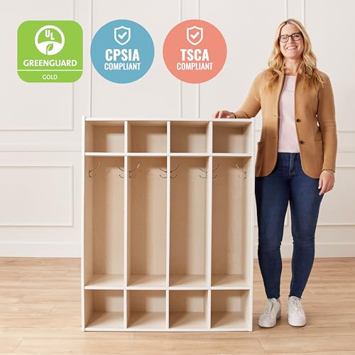 Image of ECR4Kids Streamline 4-Section Coat Locker with Cubby Storage, Classroom Furniture, White Wash
