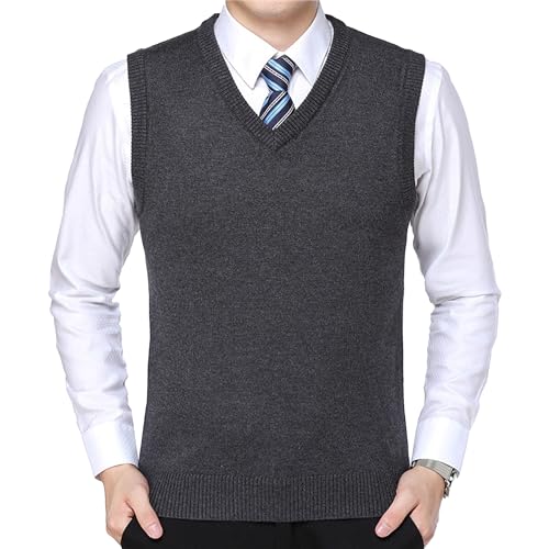 Maiyifu-GJ Men's V-Neck Solid Color Stretchy Sweater Warm Pullover Casual Vests Slim Sleeveless Business Knitwear