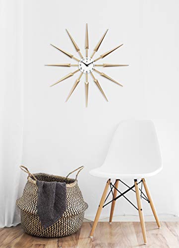 Infinity Instruments Celeste Starburst Wall Clock, Retro Midcentry Spoke Design, Easy To Hang Keyhole, 24 Inch, Natural Wood #TOP7