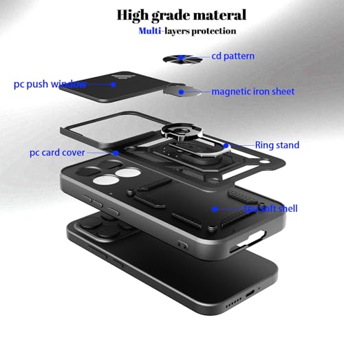 Image of Shockproof Back Case Cover for Xiaomi 17 5G, Shockproof Xiaomi 17 Back Cover, Ring Case with Kickstand and Camera Protection Shutter - Black