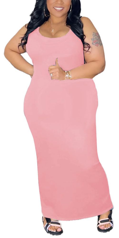 YeGine Women Plus Size Sleeveless Bodycon Maxi Dresses Sexy Slim Tank Dresses