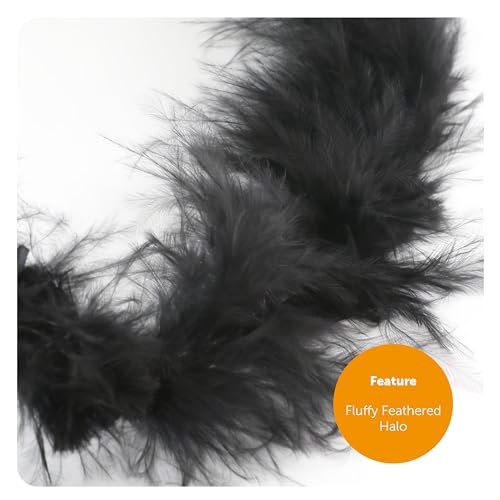 Ladies Dark Angel Costume Set - Black Feather Wings and Black Marabou Halo - Adults Dark Angel Fancy Dress Costume Accessory Set - Image 4