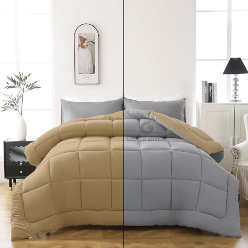 Image of 600 GSM Heavy Winter Comforter Single Size 60 inchX90 inch - 600 GSM Winter Blanket Comforter /Rajai /Duvet Microfiber Super Soft Fluffy Single Size - Beige /Silver Grey Color