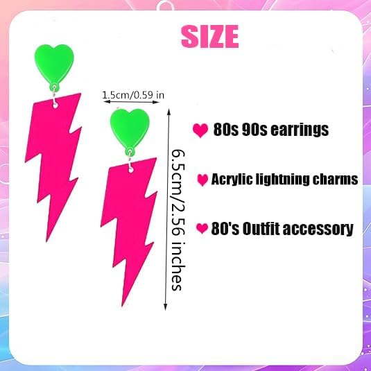 80s Neon Earrings Hollow Lightning Bolt Halloween Punk Retro Earrings for Women 80's Party Accessories - Image 3