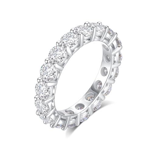 4.5-5.4CTTW Moissanite Wedding Band Ring, 4mm Width Full Eternity Band Ring for Women, D Color VVS1 Round Moissanite Jewelry 925 Sterling Silver, Anniversary and Birthday Gift, All Size