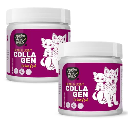 Image of Wagging Tails Bone & Joint Collagen for Dogs & Cats | Hip & Joint Supplement for Mobility | Hydrolyzed Collagen, Glucosamine & MSM | All Breeds | Unflavoured Powder 200g | Pack of 2