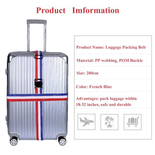 Image of 2 Pack Luggage Straps, Bright Colors Adjustable Suitcase Belts with Quick Release Buckle (FranceColor)