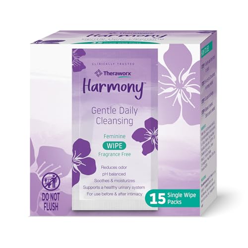 Image of Theraworx Harmony Gentle Daily Cleansing Fem Care Wipes - 15 Count (1 Pack) | Daily Cleansing, Fragrance Free, Helps Reduce Odor, pH Balanced, Soothes & Moisturizes. Travel size, Individually Wrapped.