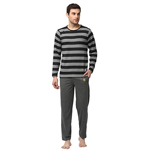 Image of Mack Jonney Men Cotton Blend Relaxed Night Suit Co-Ord Set with Round Neck Full Sleeve T-Shirt and Track Pant-Vj-Mns-Ttp-Group27