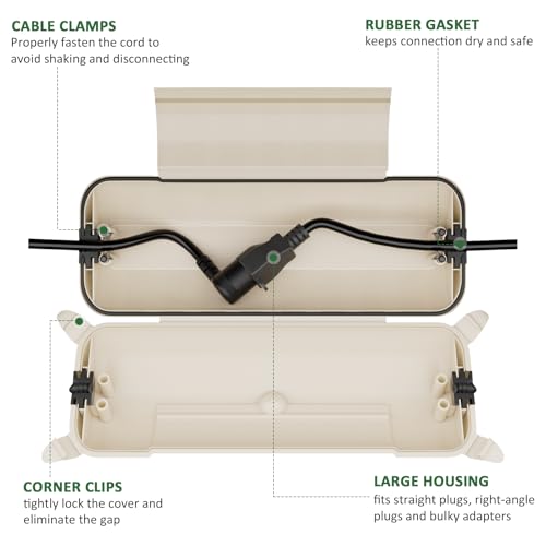 Image of Flemoon Outdoor Extension Cord Safety Cover, IP44 Waterproof Electrical Box | Waterproof Protector Seal, Weatherproof Electrical Connection Box for Outlets, Plugs, Sockets, Holiday Decorations, Almond