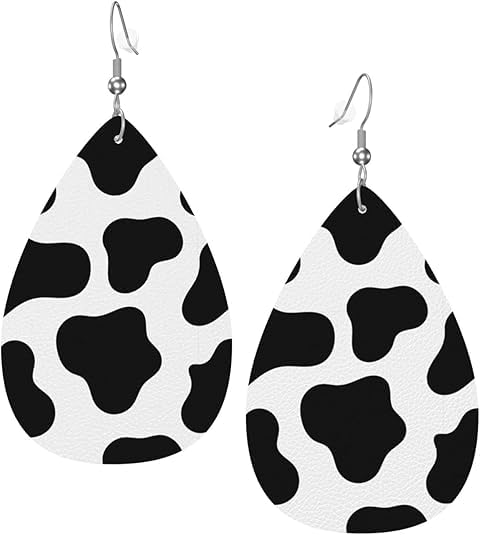 BOFILL Cow Print Earrings for Women Leather Teardrop Animal Cute Accessories Dangle Lightweight Funny Gifts