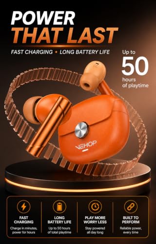 Image of Coach Truly Wireless in Ear Earbuds with 50Hrs Playtime, AI-ENC Mic, Bluetooth 5.4 with Low Latency Gaming, 13mm Bass Drivers, Type-C Fast Charging, Touch Controls, IPX5 Waterproof TWS (Orange)