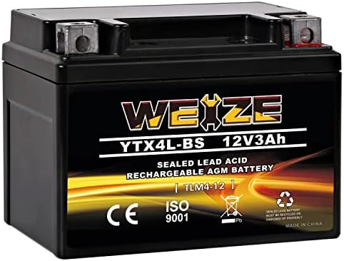 Weize YTX4L-BS High Performance-Rechargeable-Sealed Motorcycle Battery Compatible With Polaris Scrambler, Sportsman 90, Honda Scooters NQ50 Spree,Kawasaki 110 Can-Am DS70,Yamaha TTR125E/LE