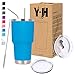 Y·JH 30oz (850ml) Bicchiere da Viaggio Tazza da caffè a Doppia Parete isolata sottovuoto Tazza da caffè in Acciaio Inossidabile con 2 coperchi antispruzzo, 2 cannucce, Senza BPA - Cielo Blu