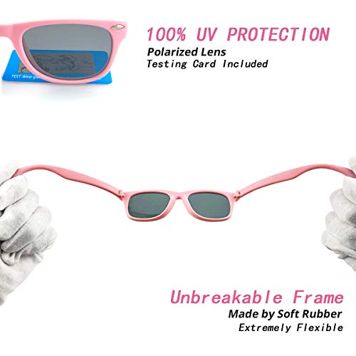 Coasion Kids Polarized Sunglasses Tpee Rubber Flexible Shades For Girls Boys Age 3-9 (Pink Frame/Grey Lens) #TOP4