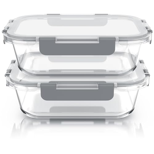 Arendo - Glas Frischhaltedosen Vorratsdosen für Lebensmittel mit Deckel luftdicht - 2er Set - 1500 ml - für Mikrowelle Ofen Gefrierschrank - Spülmaschinen geeignet - Lunchboxen Meal Prep Boxen Set