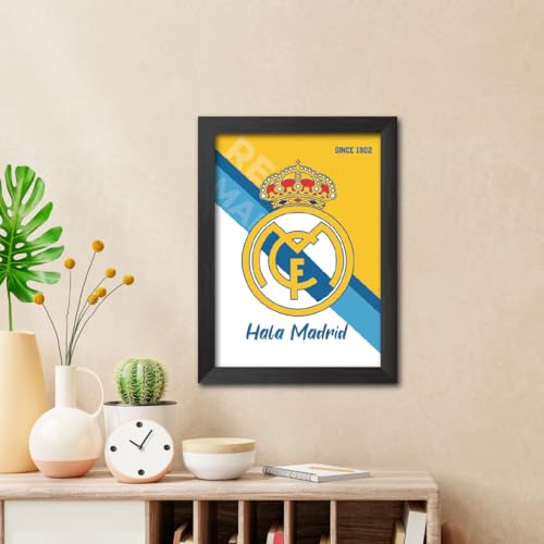 Image of TenorArts Real Madrid Football Club Poster Logo Tagline Laminated Photo Frame Painting with Matt Finish Black Textures(12 inches x 9inches)