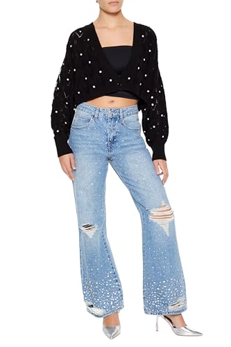 Forever 21 Women's Faux Gem Cropped Cardigan Sweater2