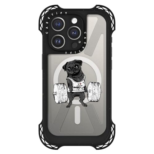 CASETiFY �E���g���o�E���X MagSafe�Ή� iPhone 15 Pro �P�[�X [MIL�K�i���� (10x MIL-STD-810G) / 10m����̗����������N���A / MagSafe �ɑΉ�] - Black Pug Lift - �N���A