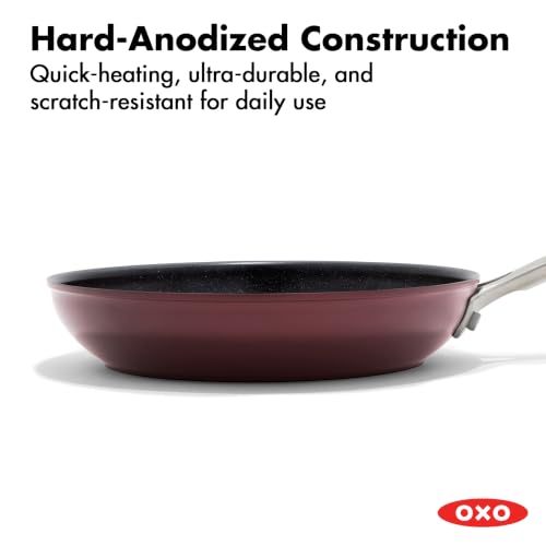 Image of OXO Enhanced 8 inch Frying Pan Skillet, PFAS-Free Ceramic Nonstick Cookware, Stainless Steel Handle, Eggs & Omelets, Dishwasher & Oven Safe, Dark Burgundy