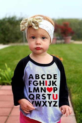 Image of Kids Valentines Shirt Boys Girls Valentine's ABC I Love U Heart Heart XO XO Graphic Tees Raglan Toddler Long Sleeve Tops