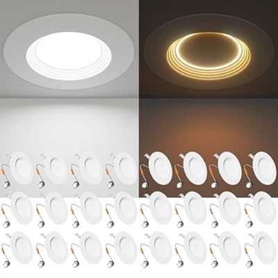 Ensenior 5/6 Inch 5CCT LED Can Lights with Night Light 24 Pack, Retrofit Led Recessed Lighting, Baffle Trim, Dimmable, 9W=110W, 1000LM (24, 6 Inch)