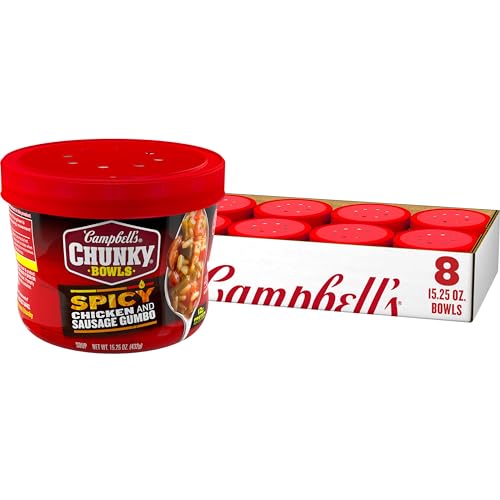Campbell's Chunky Soup, Spicy Chicken & Sausage Gumbo Soup, 15.25 oz Microwavable Bowl (Case of 8) Campbell's Chunky Soup, Spicy Chicken & Sausage Gumbo Soup, 15.25 oz Microwavable Bowl (Case of 8)